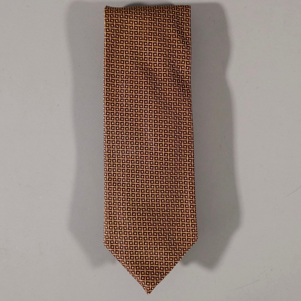 Canali Tie Mens OS Burgundy Gold Geometric Silk Made in Italy Micro Pattern